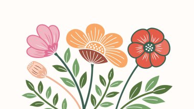 Renkli El Yapraklı ve Çiçekli Çiçek Vektörü