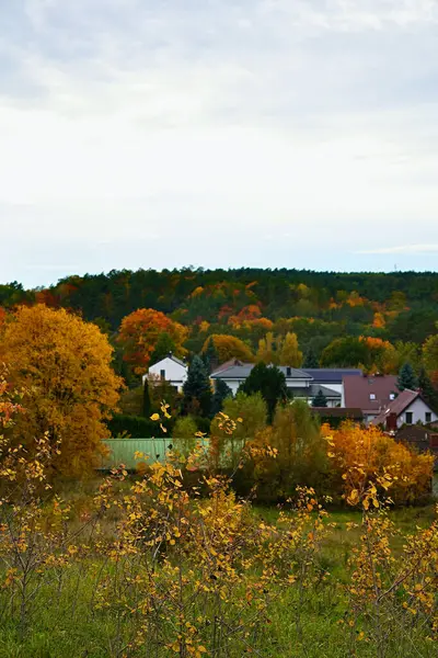 Renkli sonbaharın köy banliyösü.