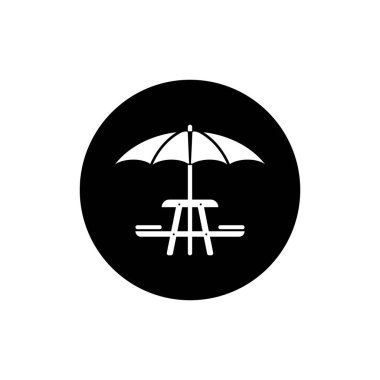 Piknik masası simgesi vektör illüstrasyon logo tasarımlı şemsiye