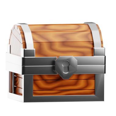 Metal kilide sahip detaylı bir tahta sandık. Oyun tasarımı, fantezi teması veya hazine avcılığı içeriği için uygun..