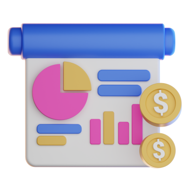 Finansal analiz grafikleri, pasta grafikleri ve finans ve yatırım içeriği için dolar sikkeleri.