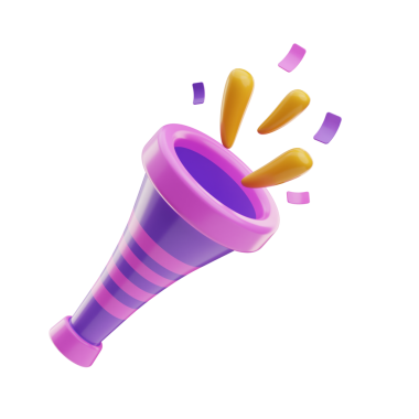 Parti dekorasyonu için renkli 3B trompet modeli.