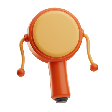 Üç boyutlu, ahşap yüzey ve davul başlıklı el davulu..