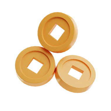 3 boyutlu Çin parası ve ortasında kare bir delik var..