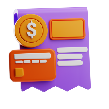 Biçimlendirilmiş metin ve tasarım ögelerine sahip 3D fatura belgesi.