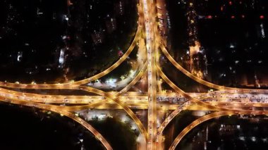 Aerial photography of night scenes of urban roads