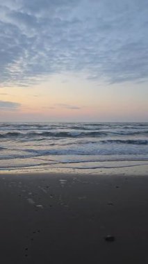 Kambois Sahili Northumberland, sahil dokularıyla gün doğumuna doğru Mavi Saat. Nisan 2025