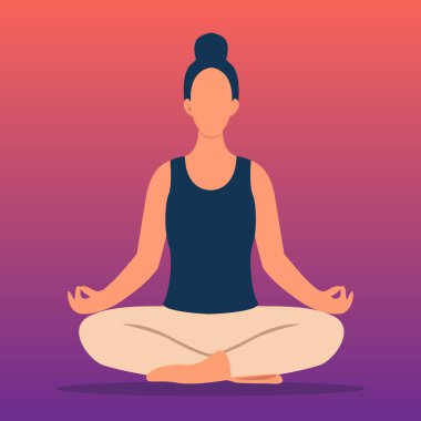 Meditasyon Yoga Poz Kadın Vektör Gradyan Arkaplanı
