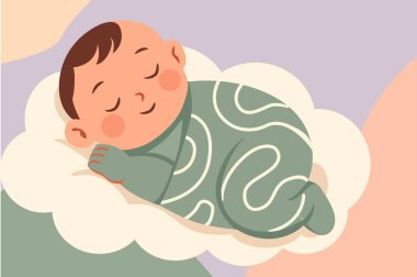 Huzurlu Bebek Bulut Vektörü İllüstrasyonunda Uyuyor