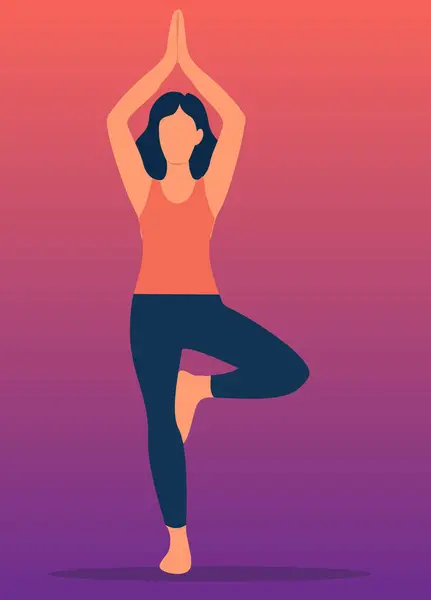 Yoga Ağacı Poz Kadını Minimalist Fitness Vektörü İllüstrasyonu