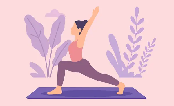 Yükseltilmiş Kol Yogası ile Yoga Pozu Bitkiler Sakin Yoga Uzatma Yoga Savaşçısı Poz Vektörü