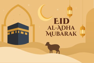 Kurban Bayramı Mübarek İslami Kartpostal Festivali Bayrak Kabe ve Bayram Bayramını Kutlama Mübarek Bayram Ayini, Kurban Bayramı Hac ve Kurban Bayramı Teması