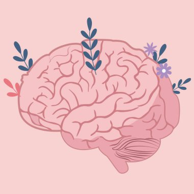 Zihinsel Sağlık Bilinci Beyin Vektörü Farkındalığı ve Bilişsel Sağlık İllüstrasyonu Çiçek Elementleriyle Sağlıklı Beyin Grafiksel Zihinsel Refah Büyümesi ve Beyin Sağlığı Pozitifliği