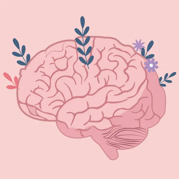 Zihinsel Sağlık Bilinci Beyin Vektörü Farkındalığı ve Bilişsel Sağlık İllüstrasyonu Çiçek Elementleriyle Sağlıklı Beyin Grafiksel Zihinsel Refah Büyümesi ve Beyin Sağlığı Pozitifliği