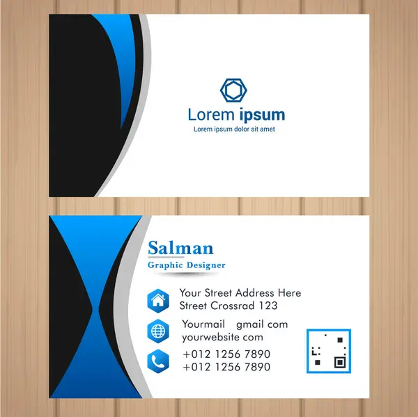 Modern mavi ve beyaz kartvizit şablonu soyut kavisli tasarım. Yaratıcı profesyoneller, grafik tasarımcılar ve şirketler için profesyonel kurumsal kimlik.