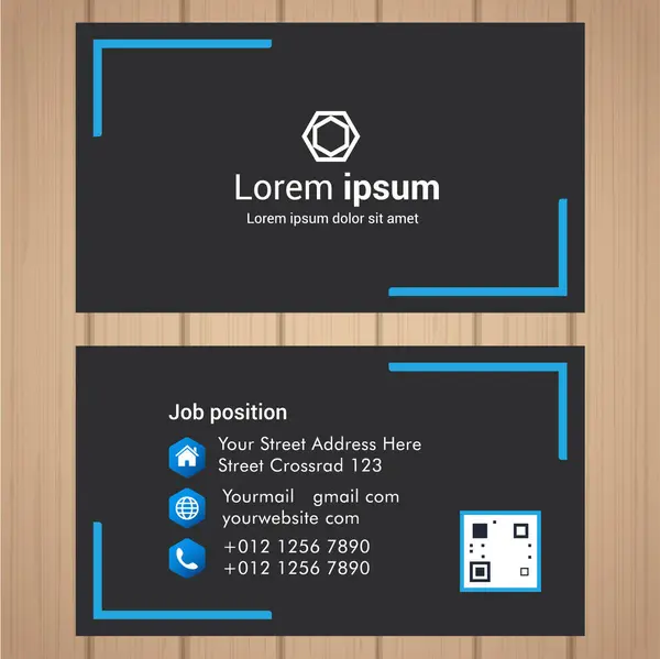 Koyu gri / siyah arkaplanı ve çarpıcı mavi aksanı olan parlak ve profesyonel bir kartvizit şablonu. Modern bir şirket kimliği, teknoloji şirketleri ya da yaratıcı işletmeler için idealdir. Logo, görev başlığı ve adres için özelleştirilebilir alanlar.