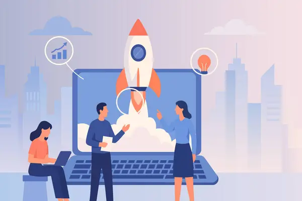 Innovation and Tech Startup Starunch and Business Growth Starcess Starcess Başarı Seyahat Geliştirme ve Başarı Dijital İş Başlatan Stratejisi