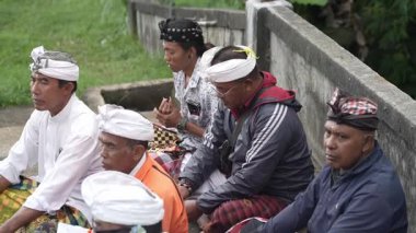 Tabanan, Bali, Endonezya 23 Ekim 2024: Jatiluwih cemaati üyeleri geleneksel bir Bali Hindu töreni sırasında Sri Rambut Tapınağı 'nda ibadet ederek refah tanrısını ruhani bağlılıkla onurlandırdılar..
