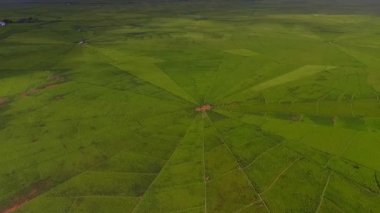 Cancar Köyü, Ruteng, Manggarai, Doğu Nusa Tenggara, Endonezya 'daki Lodok veya örümcek ağı pirinç tarlalarının havadan görüntüsü. Geometrik desenlerde geleneksel arazi bölme sisteminin gösterimi.