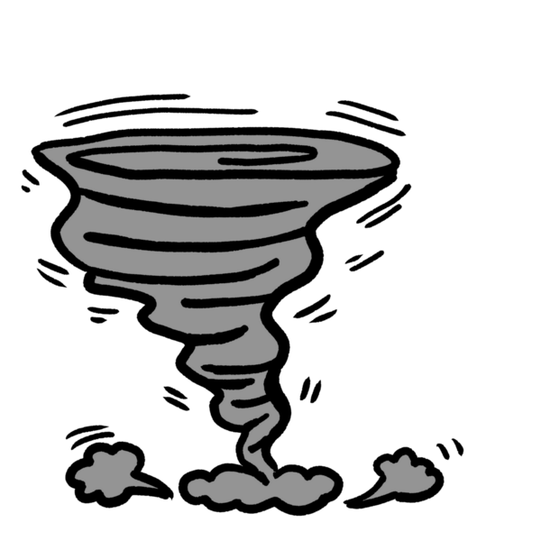 Güçlü bir kasırga ya da kasırganın karikatür çizimi. Hava ve doğal afet temaları için mükemmel.