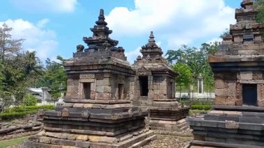 Aerial view of Ngempon Temple in Semarang Regency, Indonesia, with parts that have been restored and parts that are still in the form of temple ruins with Classical Hindu style.