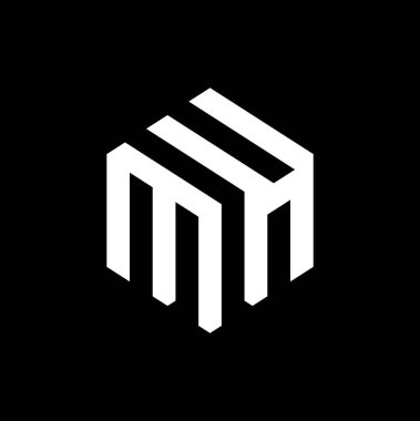 Siyah arkaplanda MH harfi logo tasarımı. 