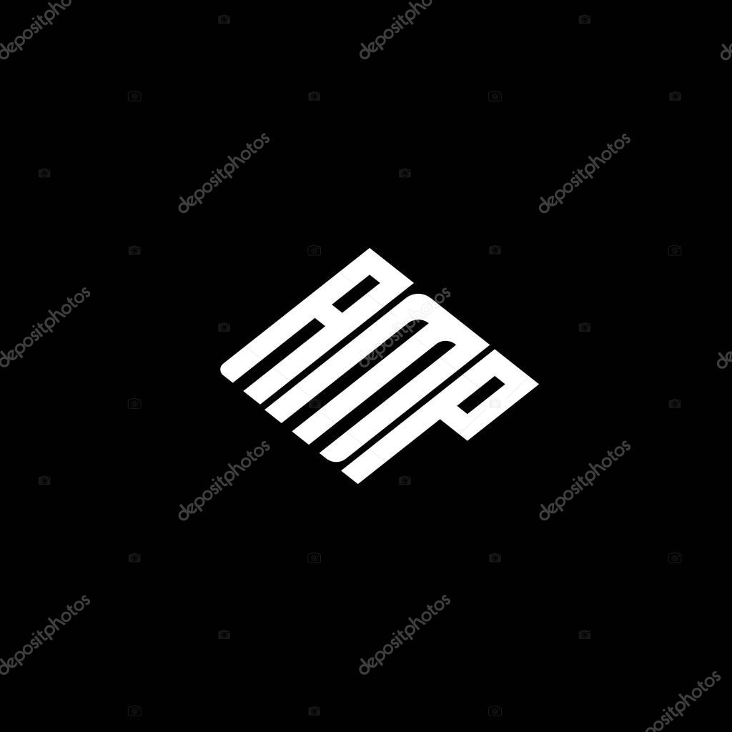 AMP letter logo design on black background.