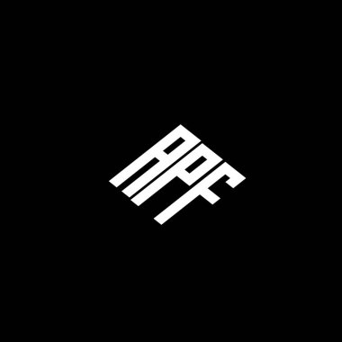 Siyah arkaplan üzerindeki APF harf logo tasarımı. 
