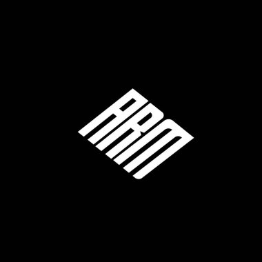 Siyah arkaplan üzerinde ARM harfi logo tasarımı. 