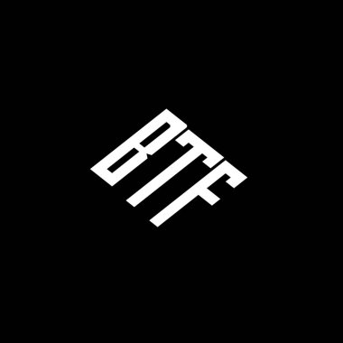 Siyah arkaplanda BTF harf logo tasarımı. 