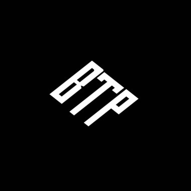 Siyah arkaplanda BTP harf logosu tasarımı. 
