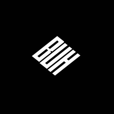 Siyah arkaplanda BUH harf logosu tasarımı. 