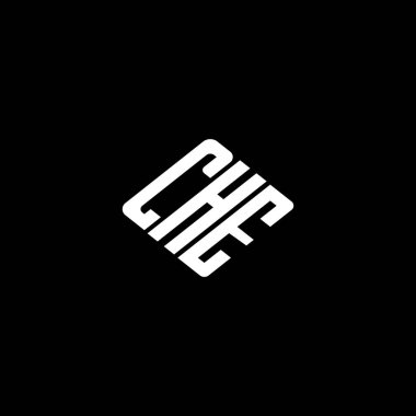 Siyah arkaplanda CHE harf logosu tasarımı. 