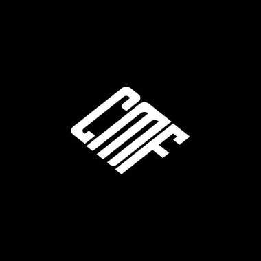 Siyah arkaplan üzerinde CMF harf logosu tasarımı. 