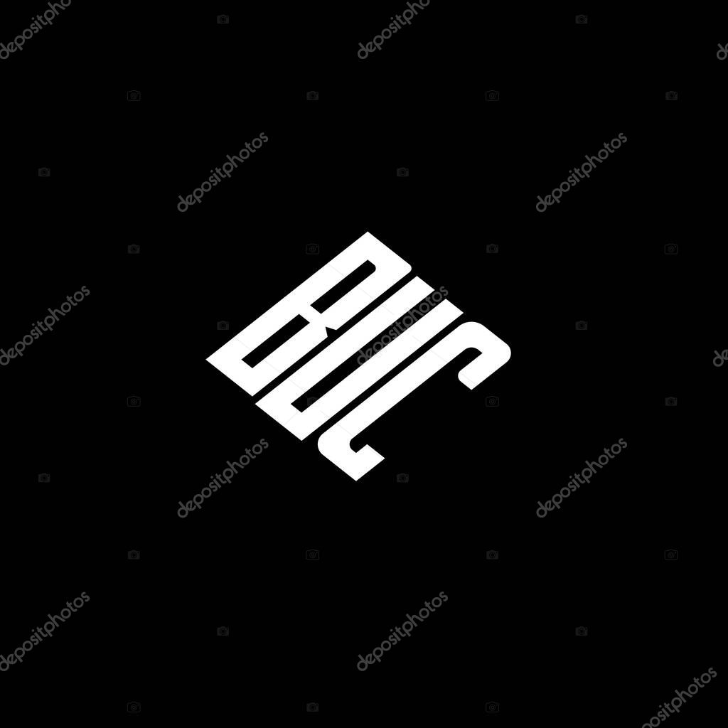 BUC letter logo design on black background.