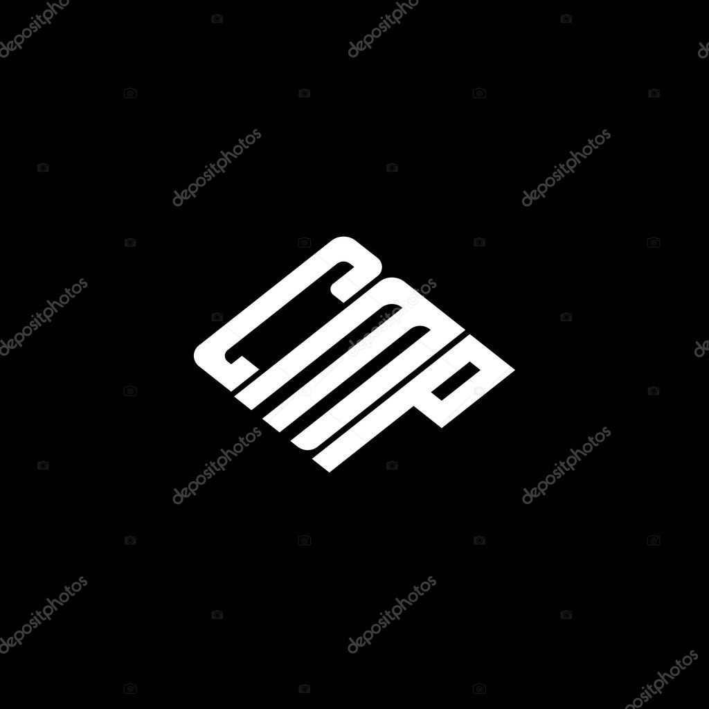 CMP letter logo design on black background.