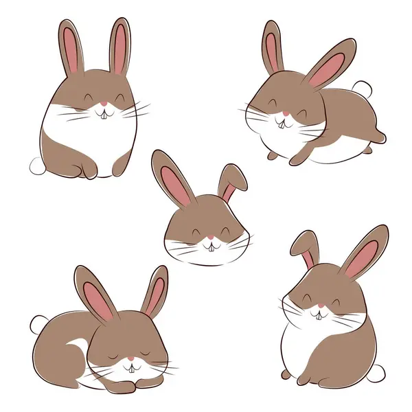 Farklı duyguların sevimli tavşan çizgi film vektör çizim seti