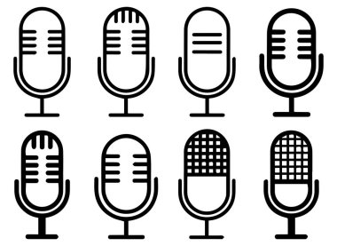 Vektör Mikrofon Simgesi Podcast Kayıt ve Yayın Sembolleri