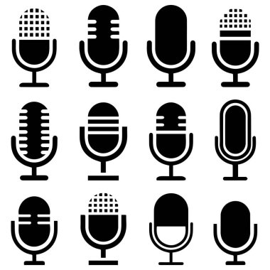 Vektör Mikrofon Simgesi Podcast Kayıt ve Yayın Sembolleri