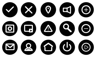 Minimalist Siyah Çember UI Simge Seti - Web ve Uygulama Tasarımı için Temel Arayüz Sembolleri