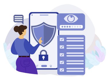 Kadınlar gizli verileri bilgisayarlarda korur. İnternet erişiminin korunması, siber saldırı önleme, siber güvenlik, hesap güvenliği. Veri koruma kavramı.
