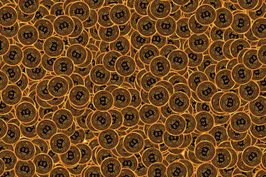 Kusursuz bir zemin altın Bitcoin sikkelerle dolu ve tekrar eden bir şablon. Finansal, kripto, engelleme zinciri, fintech veya yatırımlarla ilgili tasarımlar için ideal. Dijital para birimi, zenginlik, ademi merkeziyet ve modern ekonomiyi temsil eder.