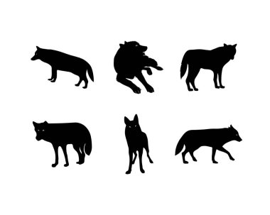 Çeşitli Yerlerdeki Kurtların Altı Silüeti Vahşi Yaşam Sürüsü