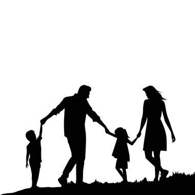 Dışarıda Birlikte Yürüyen Mutlu Aile 'nin Silueti