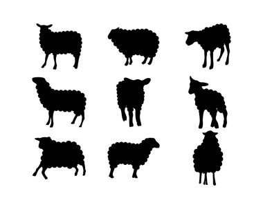 Koyun Çiftliği Hayvanlarının Dokuz Silueti Clipart