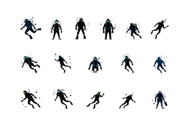 Siluet Dalgıçları Sualtı Eylem Vektörü Grafikleri