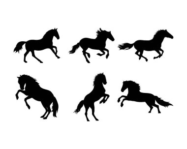 Siluet At Pozisyonları Dörtnala Sıçrayan Ayakta Duran Stok Vektörü