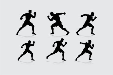 Spor Tasarımı İçin Dinamik Poz Veren Boksörlerin Siluetleri