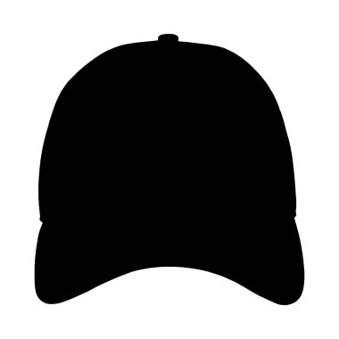 Basit, temiz bir beyzbol şapkası silueti, beyaz arka planda belirgin bir siyah stil sergiliyor..