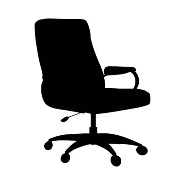 Bir ofis sandalyesinin basit ama detaylı bir silueti siyah bir profil içinde kendine özgü tasarım özelliklerini sergiliyor..
